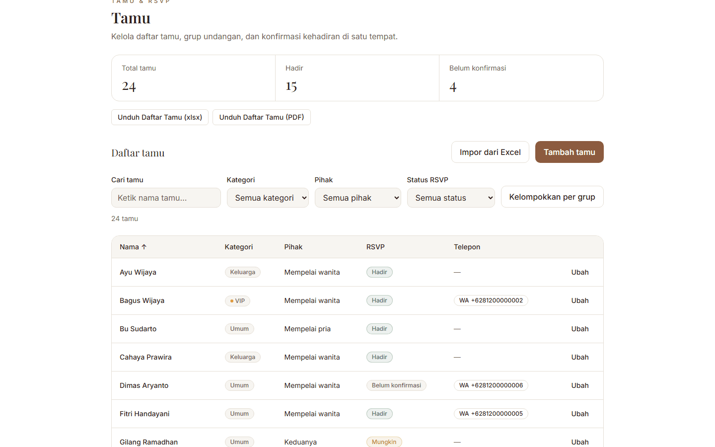 Tangkapan layar: Ekspor PDF & Excel