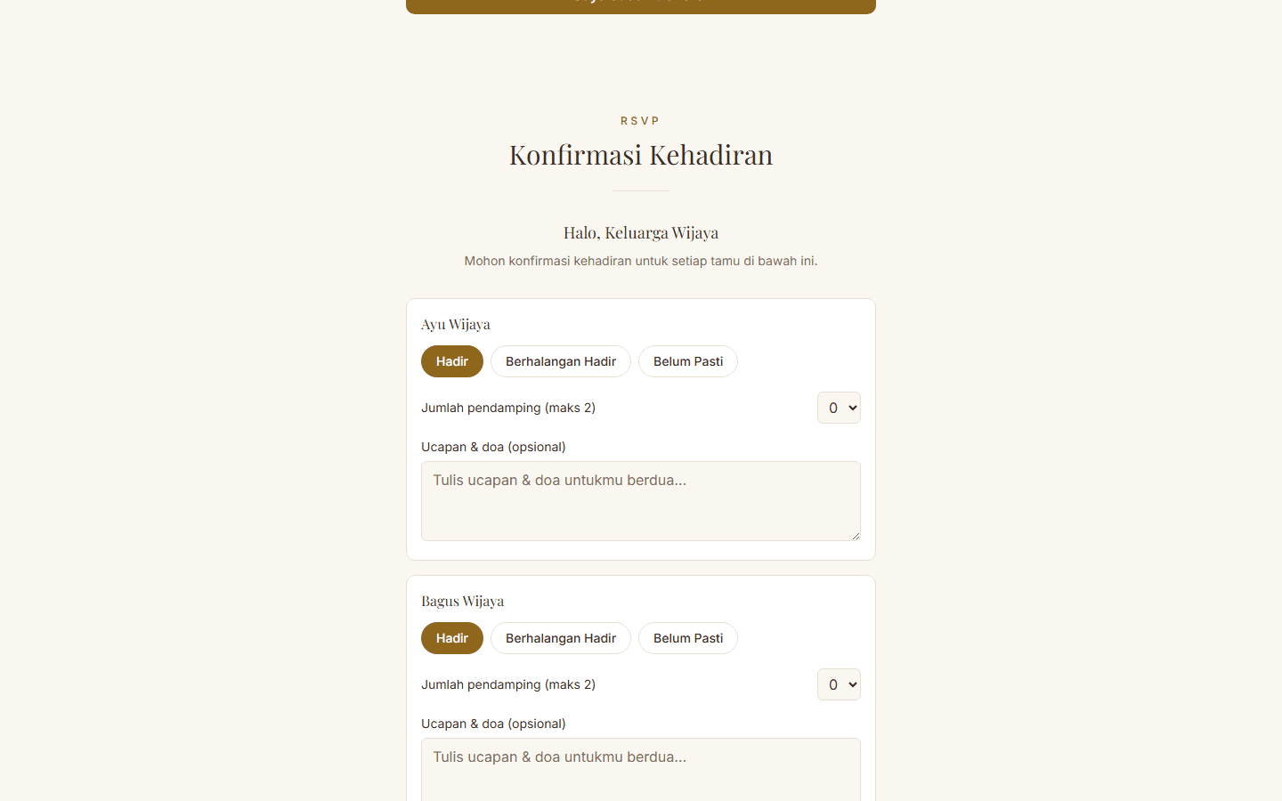 Tangkapan layar: RSVP dari Sisi Tamu
